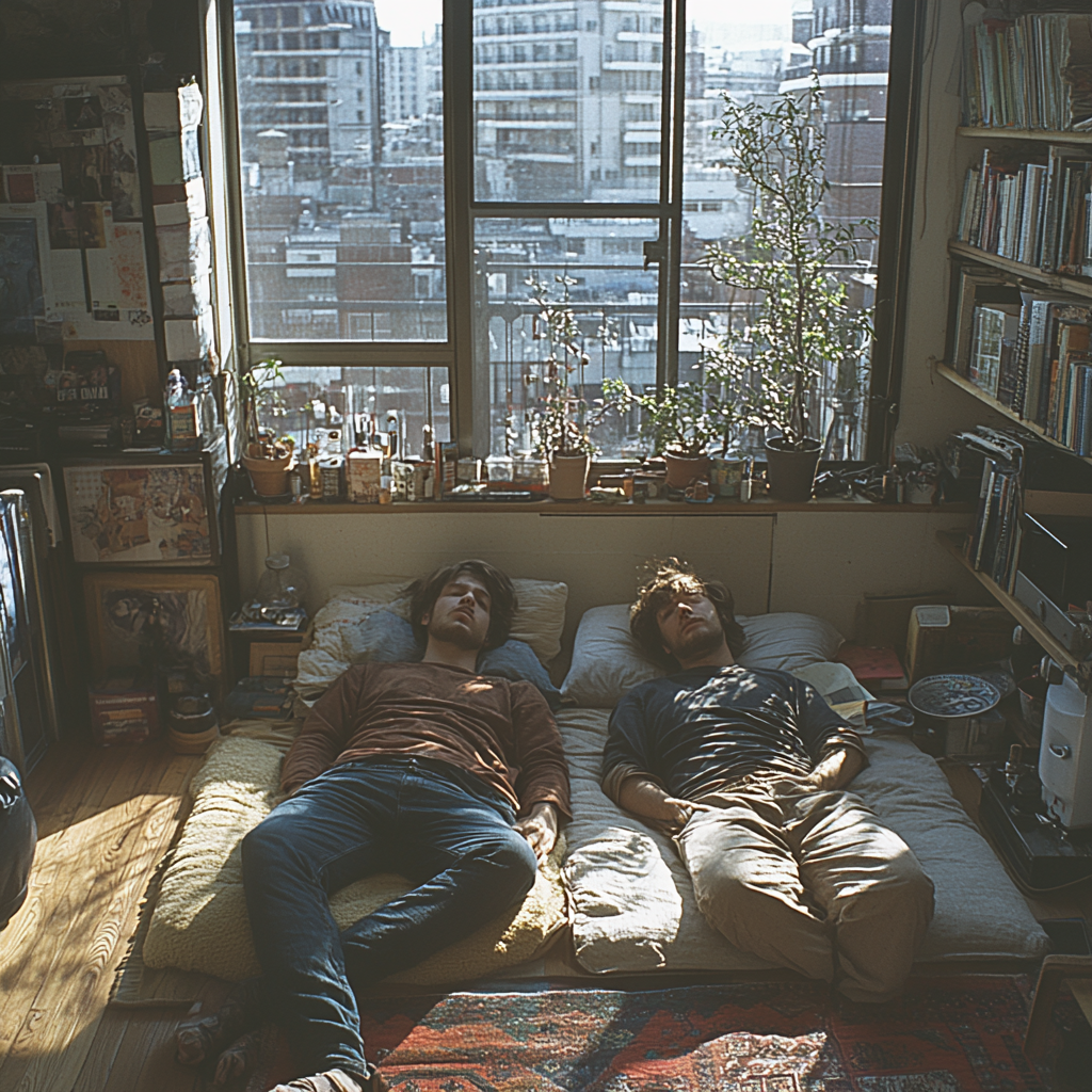 Two men sprawled on the floor | Source: Midjourney