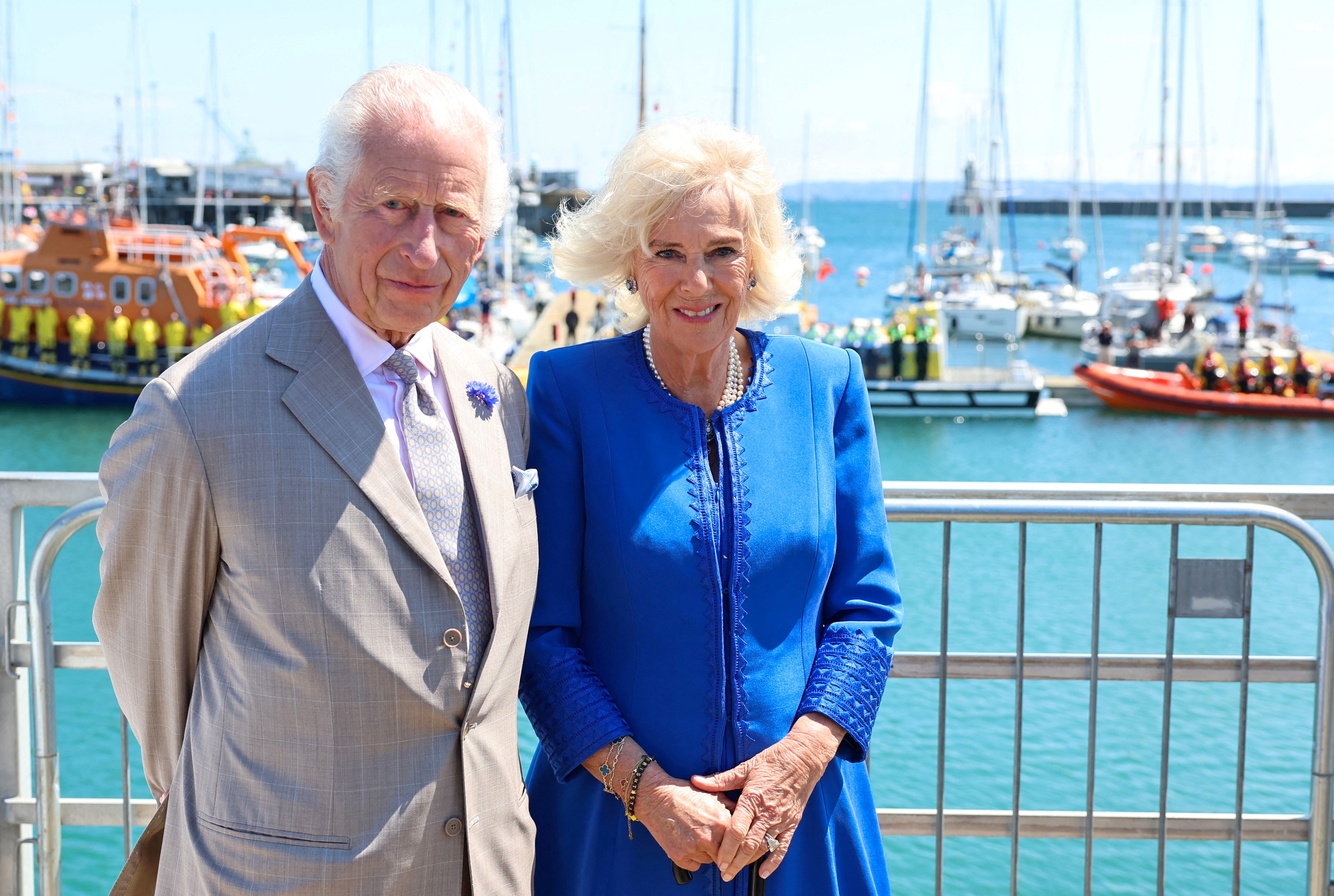 King Charles III and Queen Camilla at St. Peter Port, Guernsey on July 16, 2024 | Source: Getty Images