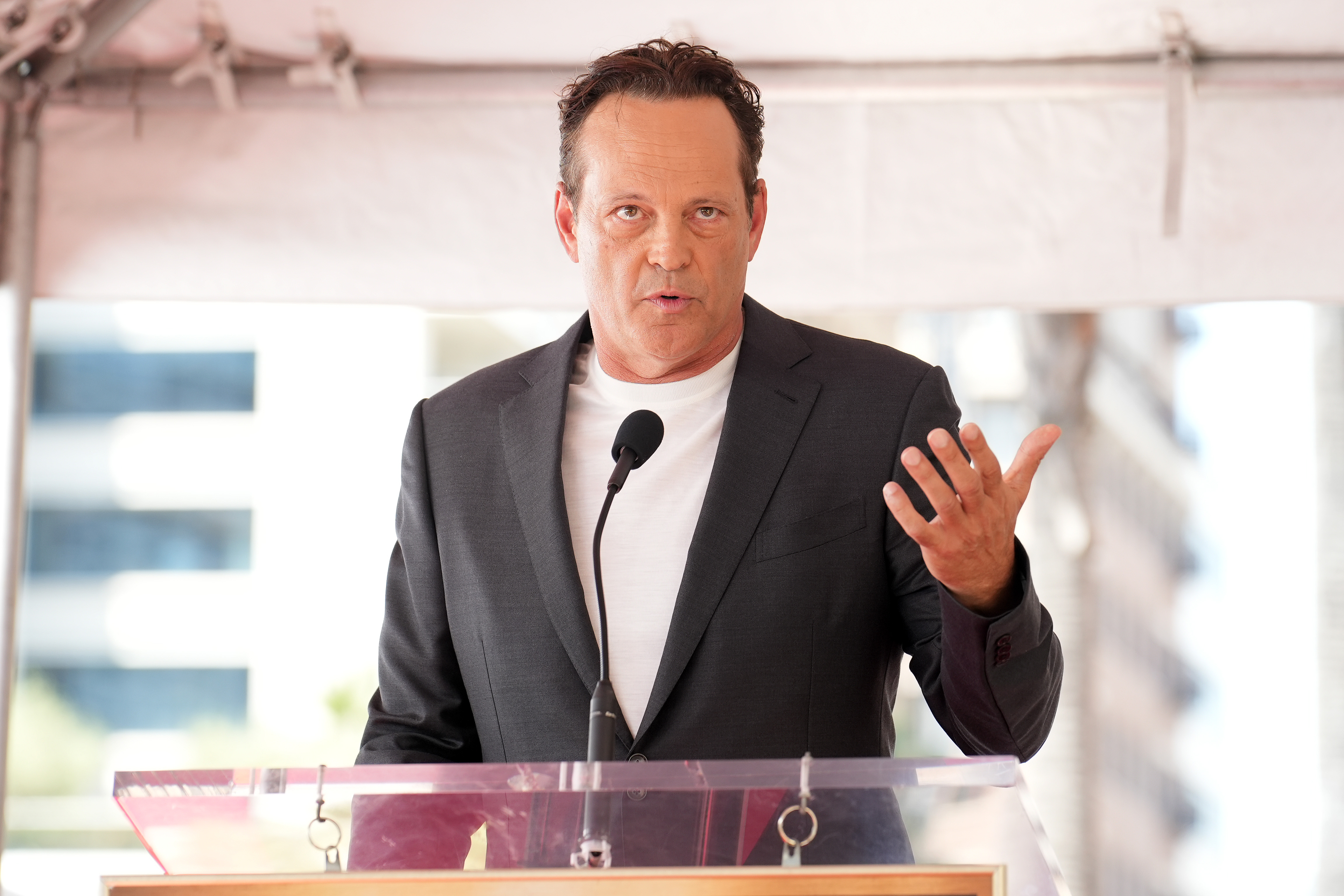 Vince Vaughn speaks at his Hollywood Walk of Fame star ceremony on August 12, 2024 | Source: Getty Images