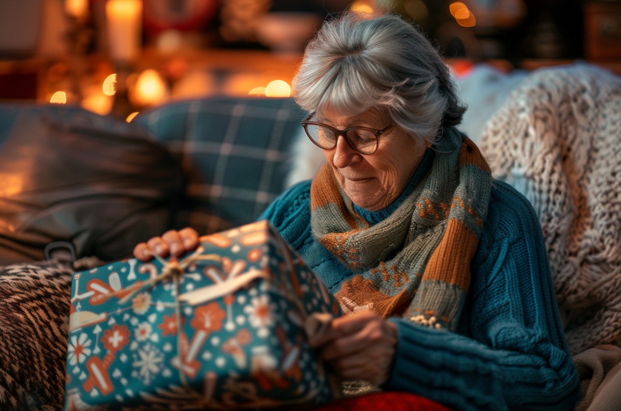 A mature woman wrapping a gift | Source: MidJourney