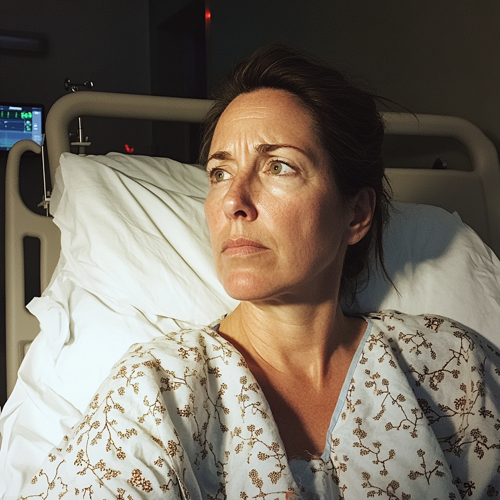 A woman sitting in her hospital bed | Source: Midjourney