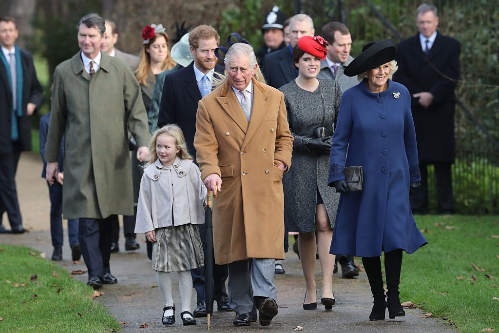 Savannah Phillips, Autumn Phillips, Prince Harry, Prince Charles, Princess Eugenie and Camilla, Duchess of Cornwall attend a Christmas Day church service at Sandringham on December 25, 2016 in England | Photo: Getty Images