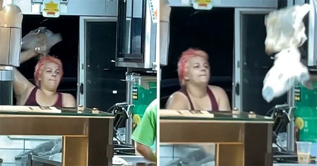 The enraged customer destroying McDonald's property and throwing objects at the staff | Photo: Tiktok.com/camanese
