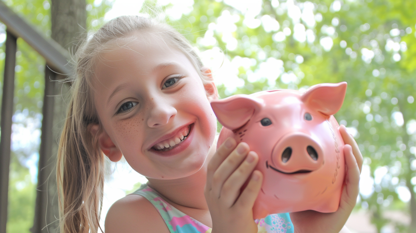 Girl with a piggy bank | Source: Midjourney