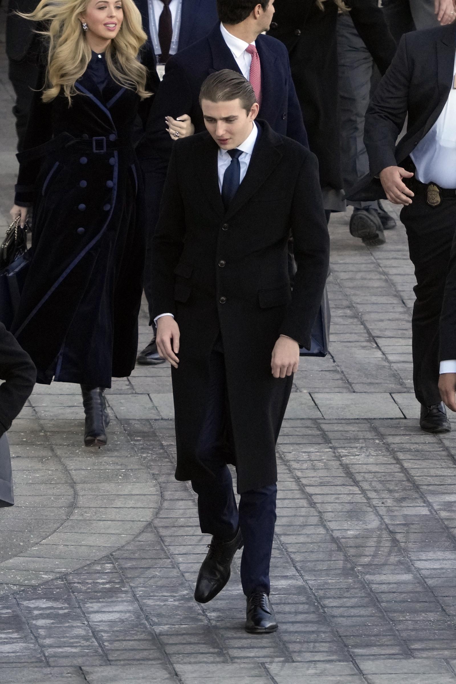 Barron Trump departs at the end of inaugural ceremonies at the US Capitol on January 20, 2025, in Washington, DC. | Source: Getty Images