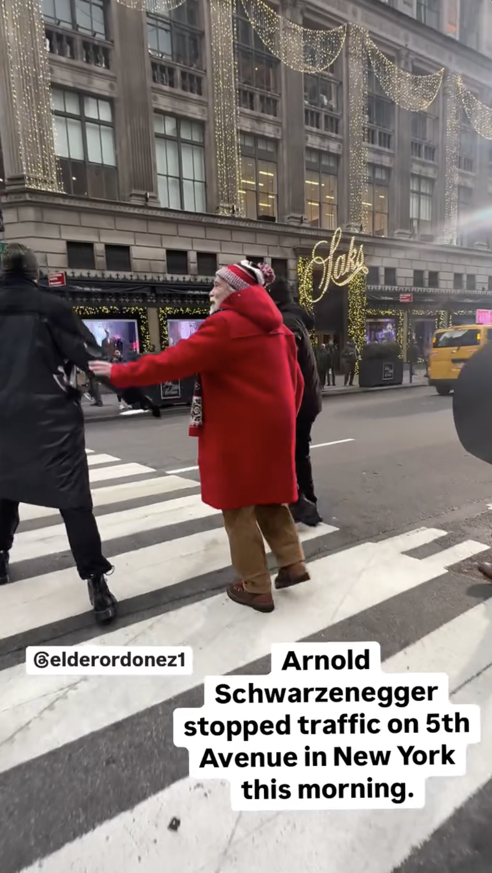 Arnold Schwarzenegger walks in New York City, posted on December 16, 2024 | Source: Instagram.com/elderordonez1