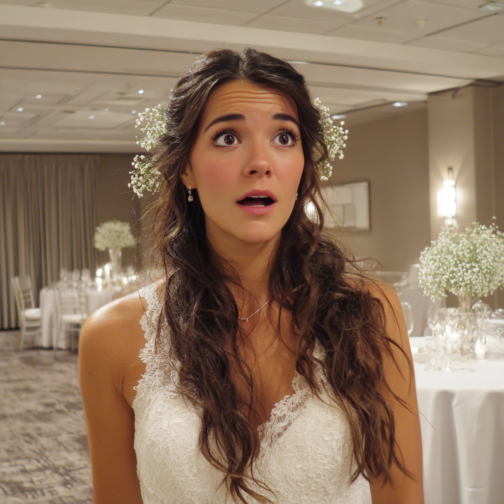 A close-up of a shocked bride | Source: Midjourney