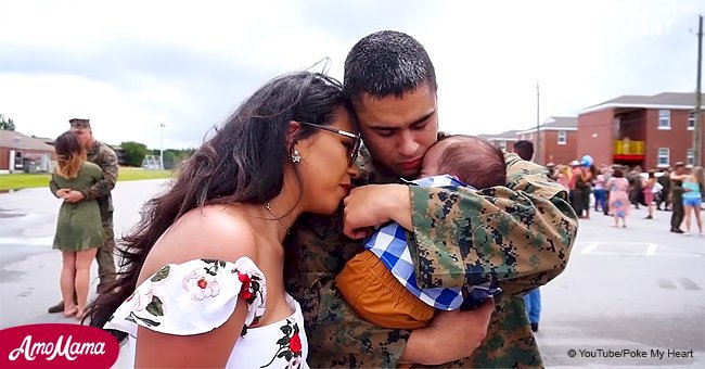 Marine returns home to meet his 6-month-old son for the first time (video)