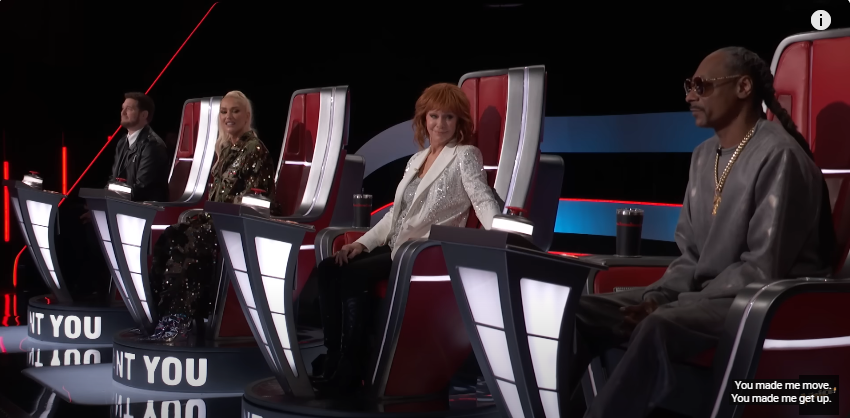 "The Voice" coaches:  Snoop Dogg, Reba McEntire, Gwen Stefani and Michael Bublé, watching Sydney Sterlace perform on September 23, 2024 | Source: YouTube/The Voice