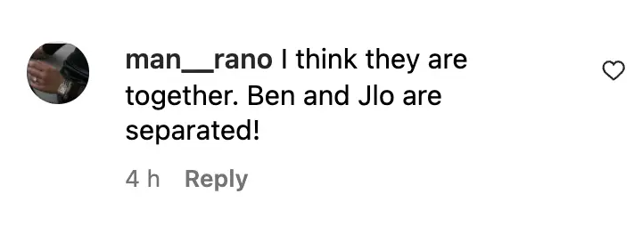 Fan comment about Jennifer Garner and Ben Affleck, dated September 27, 2023 | Source: Instagram/justjared