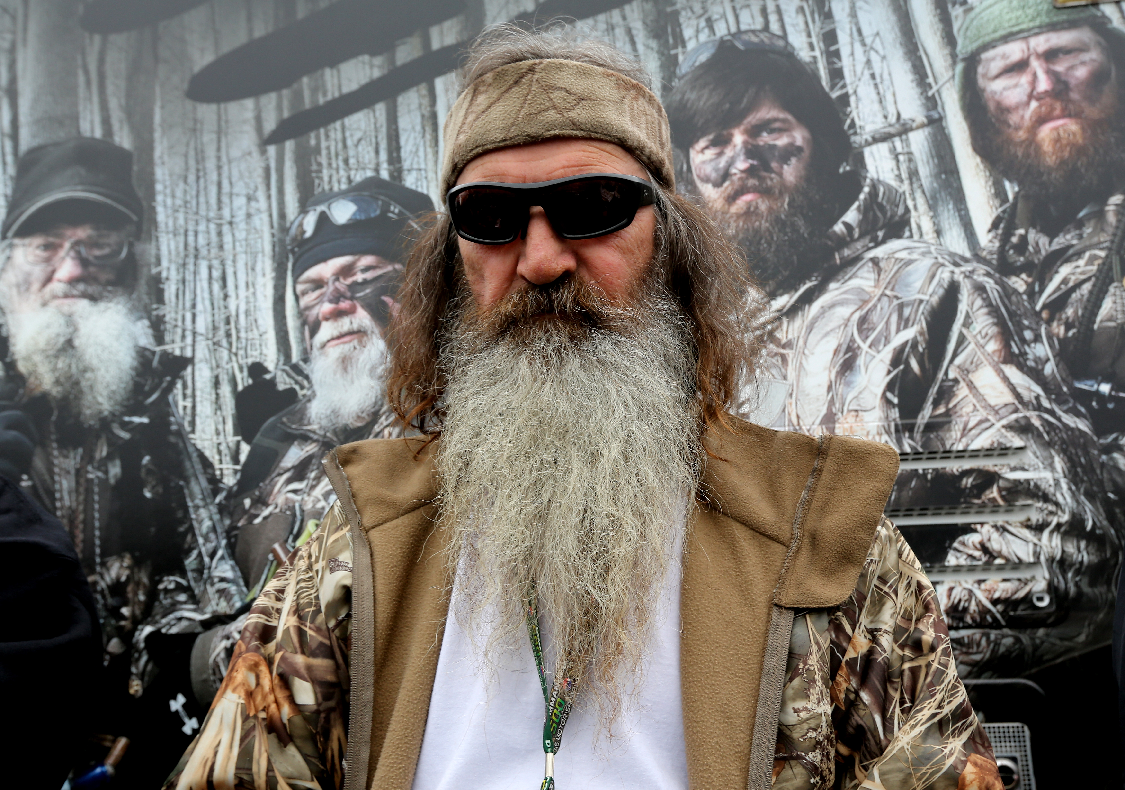 Phil Robertson greets fans in the Duck Commander Compound at Texas Motor Speedway on April 5, 2014, in Fort Worth, Texas. | Source: Getty Images