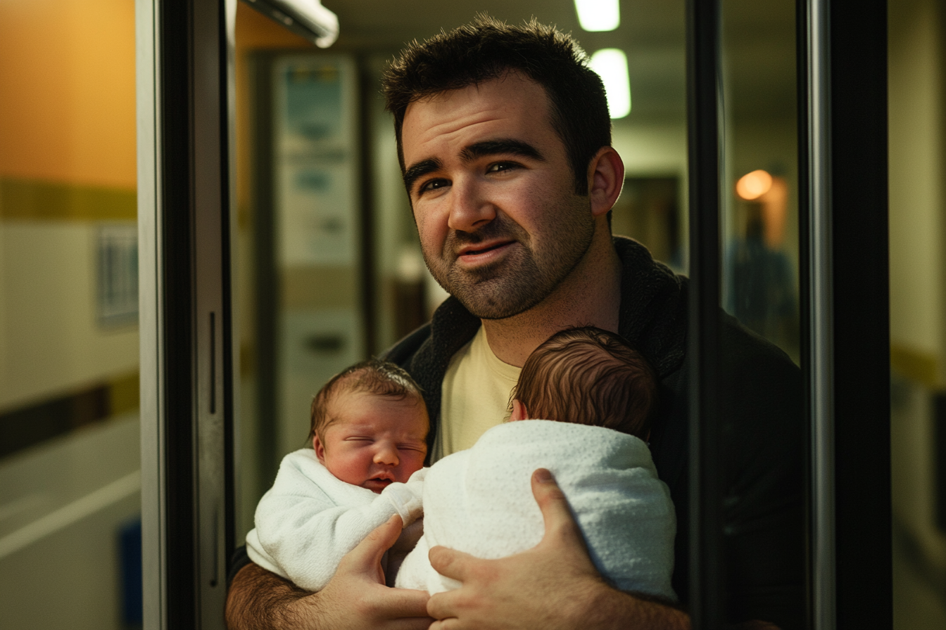 A worried man leaving a hospital | Source: Midjourney