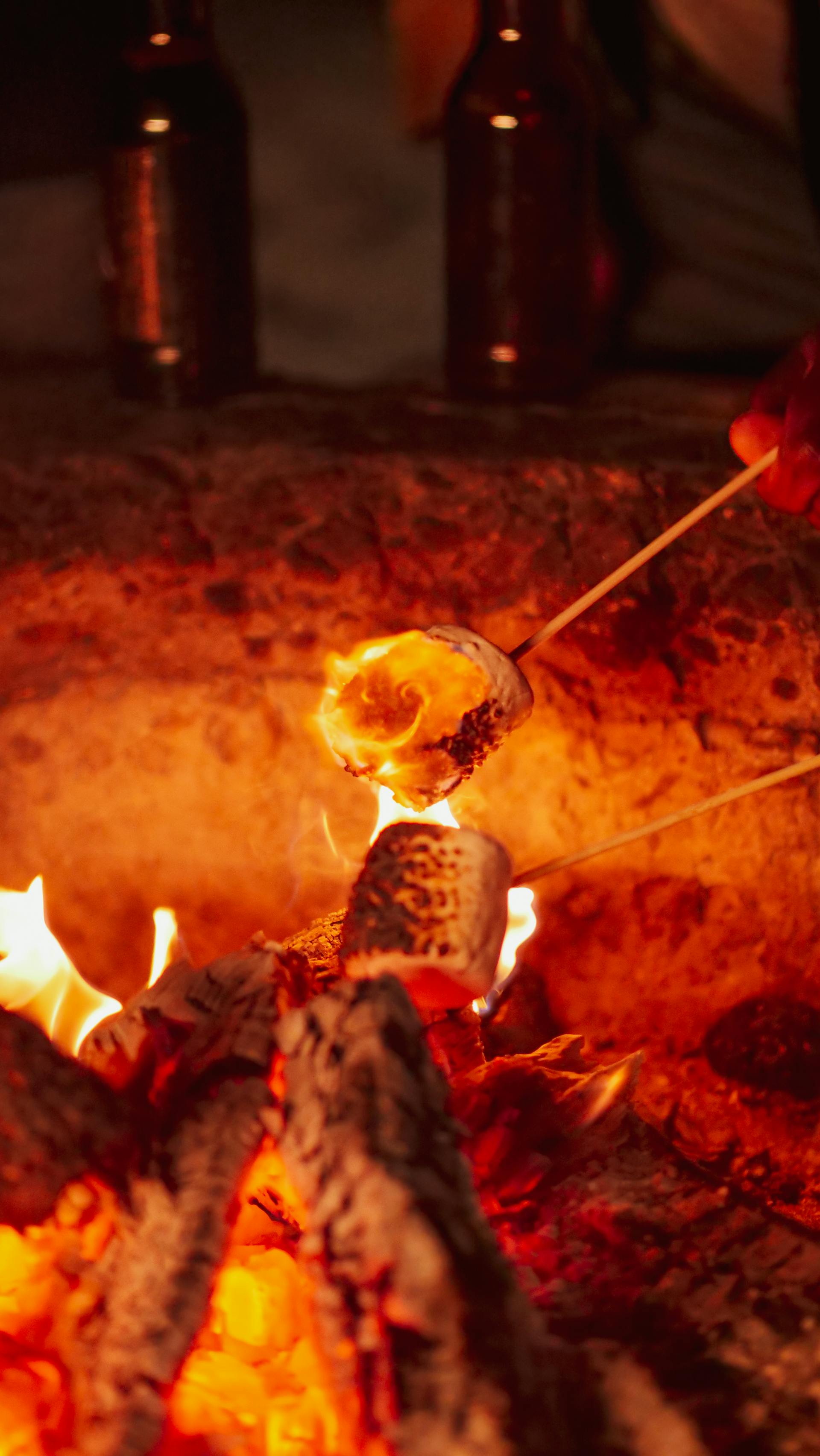 Marshmallows roasting over a camp fire | Source: Pexels