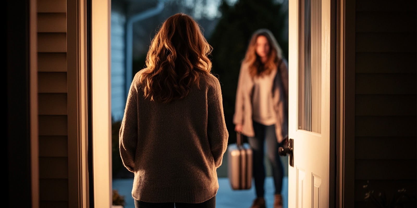 Woman at open doorway | Source: Midjourney