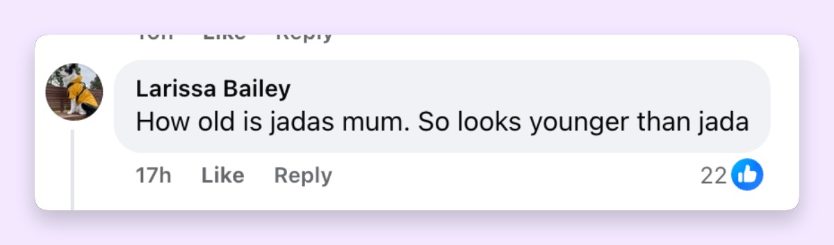 But a lot of people online were shocked to see Jada Pinkett Smith's mother, who apparently looks just like her. | Source: Facebook/Four Nine