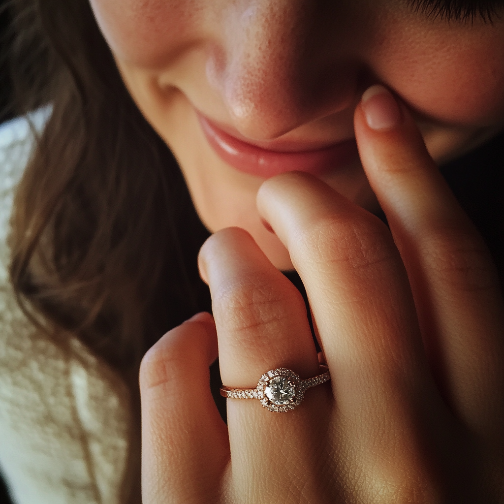 An engagement ring on a woman's hand | Source: Midjourney