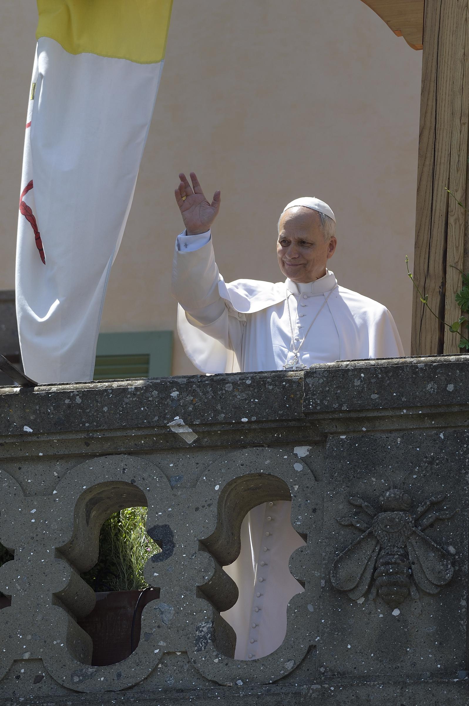 Pope Leo XIV waves on July 20, 2025, in Castel Gandolfo, Italy. | Source: Getty Images