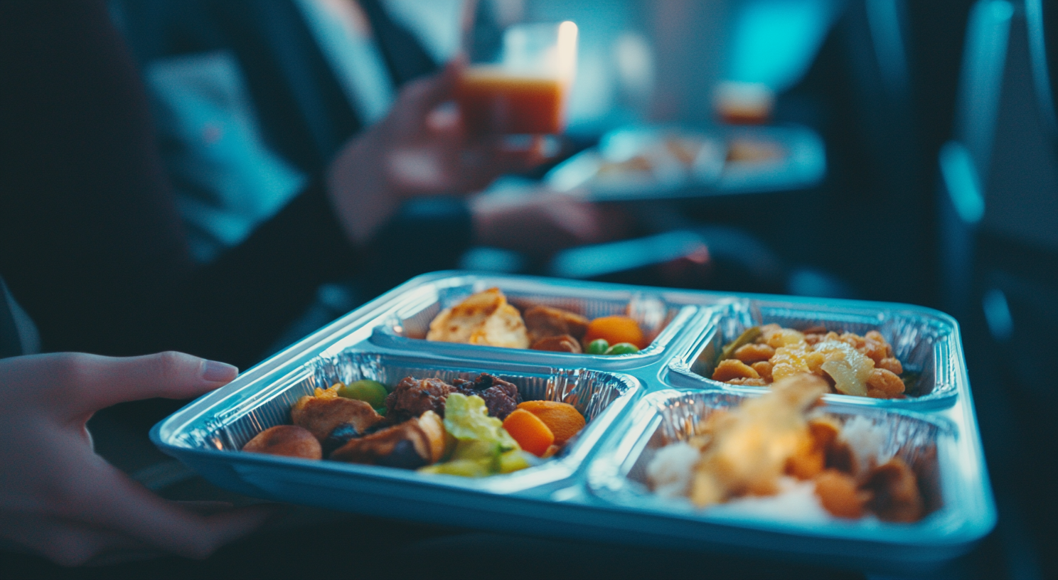 A tray of airplane food | Source: Midjourney