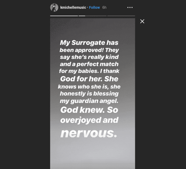 Screenshot from K. Michelle's announcement about her surrogate, December 2018. | Source: Instagram Stories/kmichellemusic