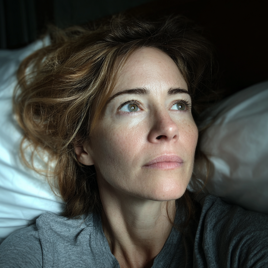 A woman lying in her bed | Source: Midjourney