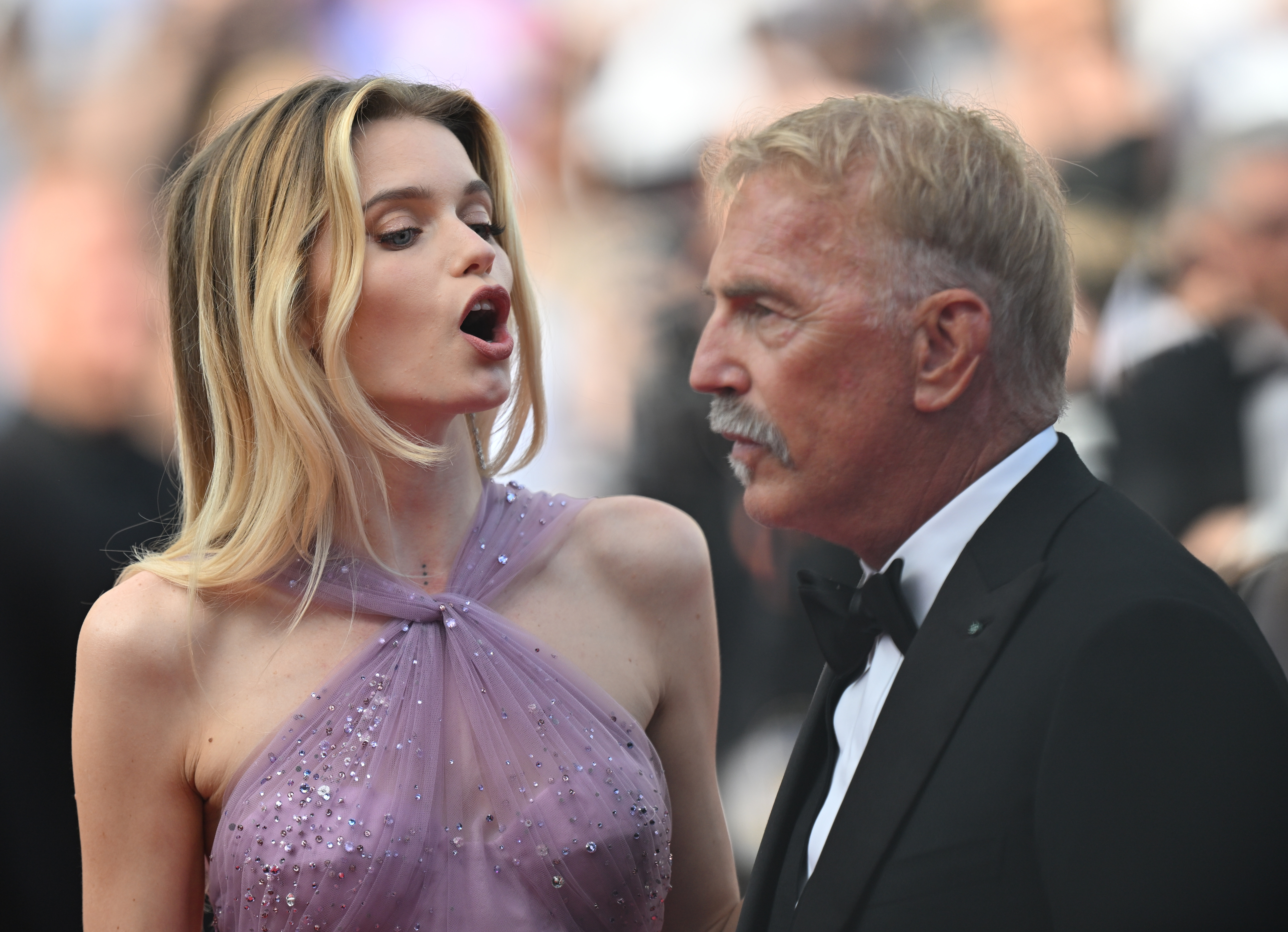 Abbey Lee Kershaw and Kevin Costner during the 77th annual Cannes Film Festival at Palais des Festivals on May 19, 2024, in Cannes, France. | Source: Getty Images