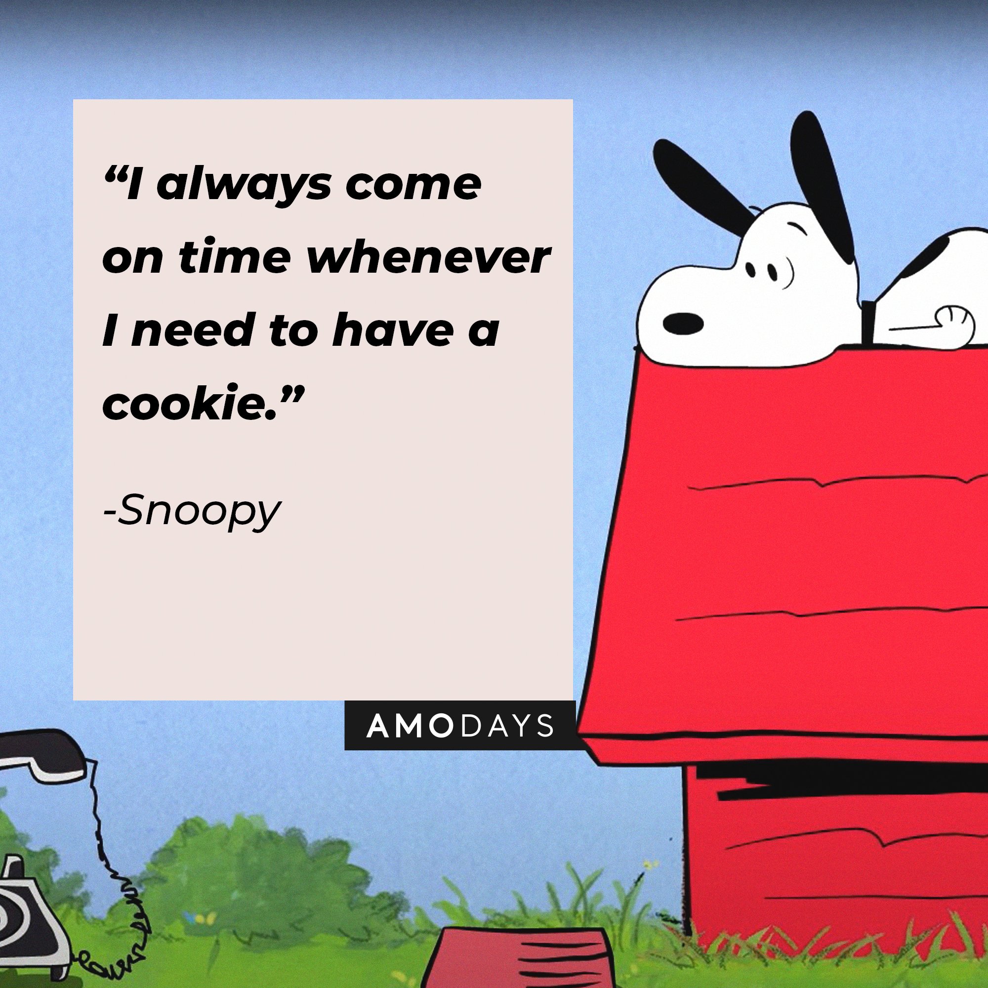 Snoopy’s quote: “I always come on time whenever I need to have a cookie.” | Image: AmoDays