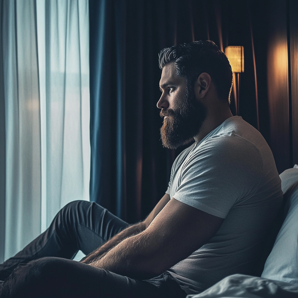 A smug man in a hotel room | Source: Midjourney