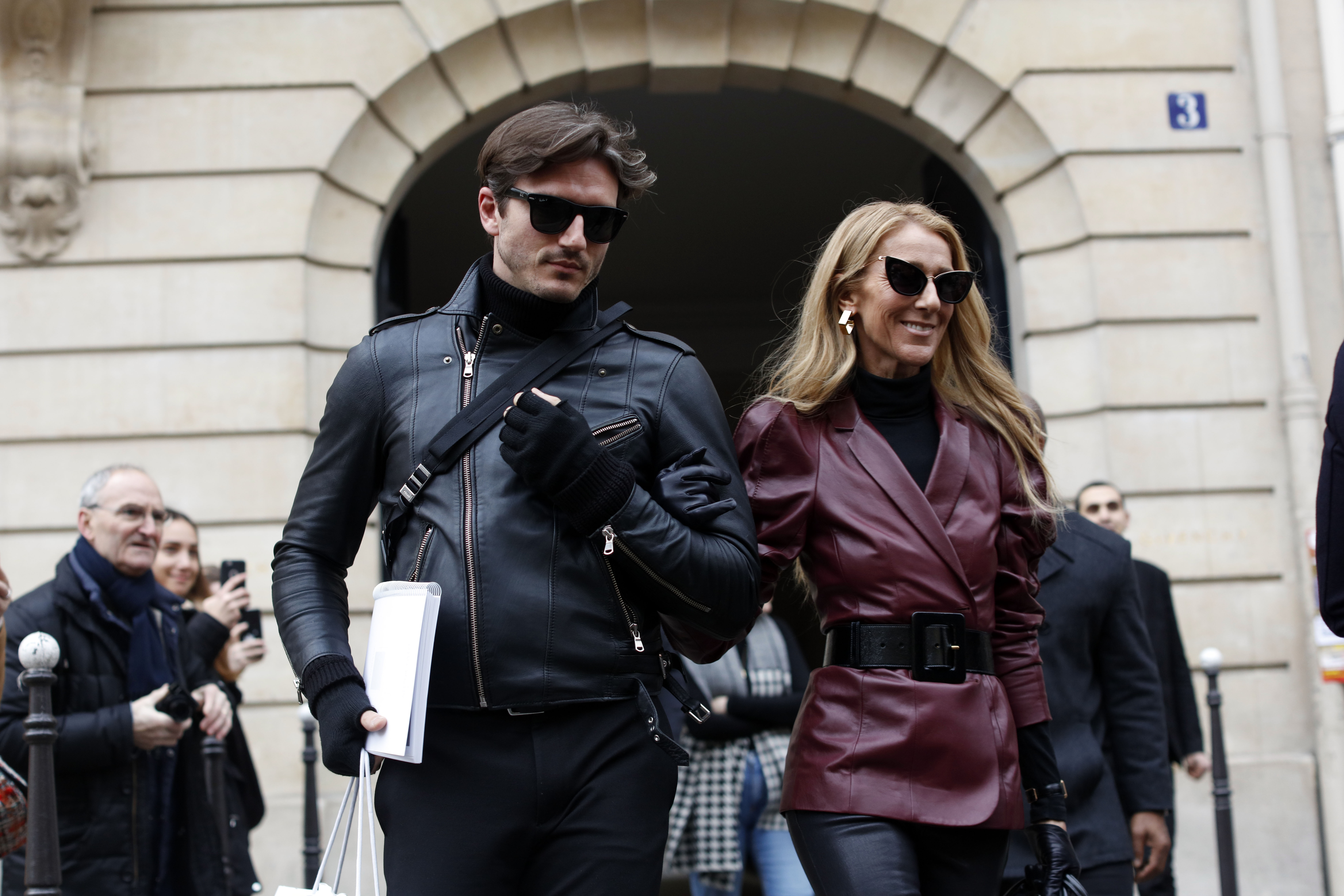 Celine Dion and Pepe Munoz seen leaving the GIVENCHY office building on January 24, 2019 in Paris, France. | Source: Getty Images