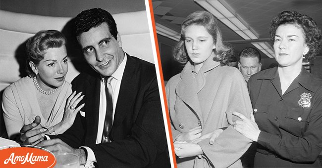 Johnny Stompanato is pictured here with screen star Lana Turner at a Hollywood nightclub[left].Cheryl Crane (left), daughter of Steve Crane and actress Lana Turner, is escorted from the jail here to juvenile hall in Los Angeles on April 5,1958[right] | Photo: Getty Images