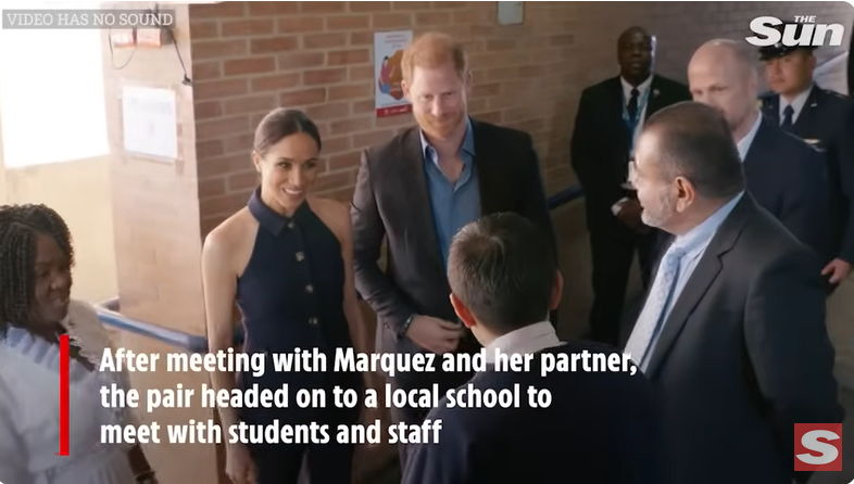 Meghan Markle and Prince Harry visit a local charter school, Colegio Cultura Popular, in Bogota, Colombia, from a YouTube video dated August 16, 2024 | Source: Youtube/@thesun