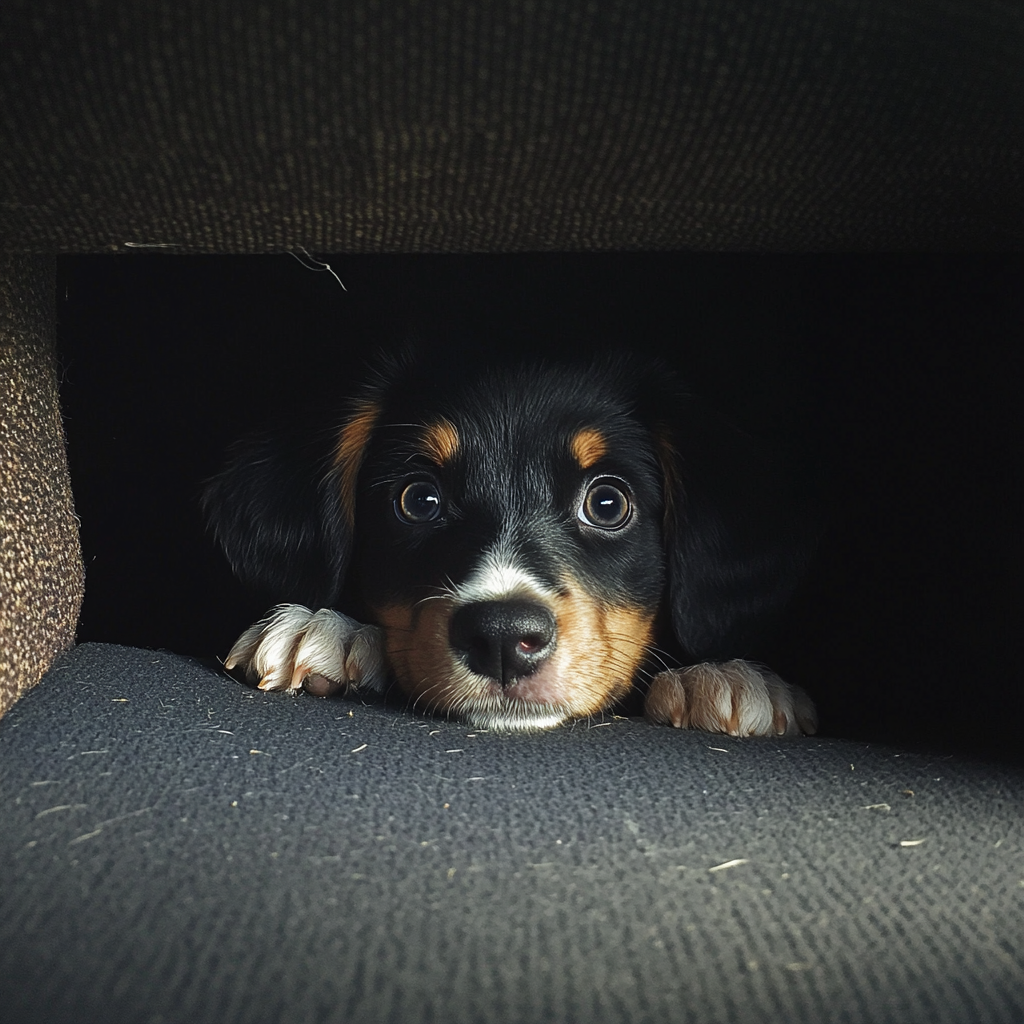 A puppy hiding in a car | Source: Midjourney