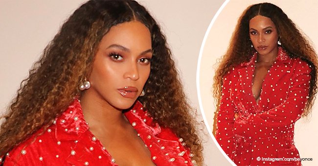 Beyoncé flaunts curves in pearl-covered red minidress and matching thigh-high boots in new pics