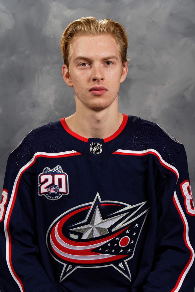 Matiss Kivlenieks poses for his official headshot for the 2020-2021 season on January 3, 2021, at Nationwide Arena in Columbus, Ohio | Photo: Jamie Sabau/NHLI/Getty Images