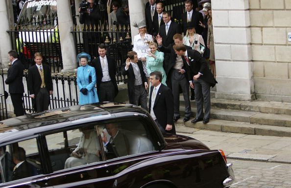 Members of the Royal Family depart the Civil Ceremony following the marriage between HRH Prince Charles & Mrs Camilla Parker Bowles, at The Guildhall, Windsor on April 9, 2005, in Berkshire, England. | Source: Getty Images.