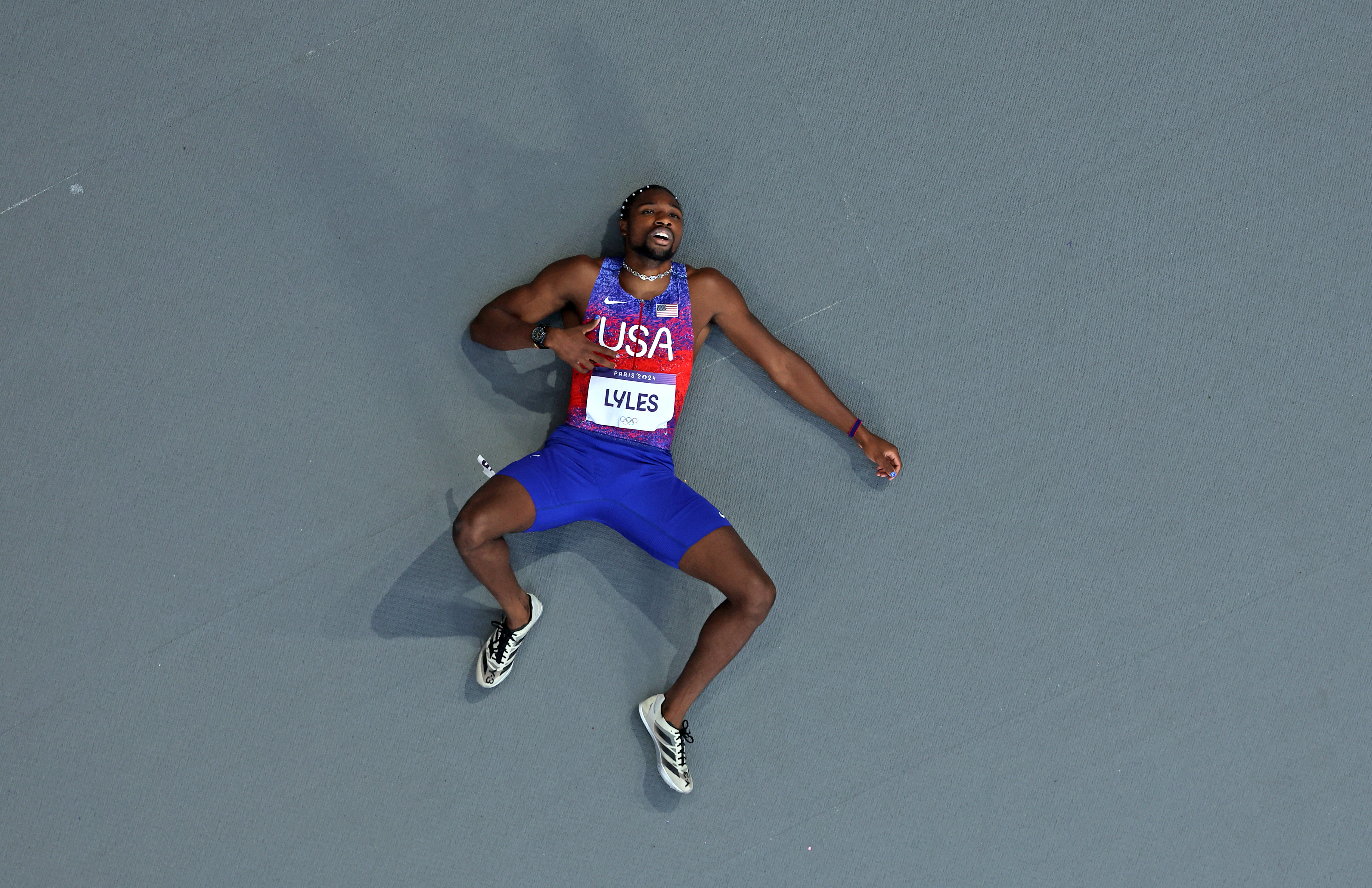 Noah Lyles of Team U.S. reacts after competing in the Men's 200m Final at the Olympic Games on August 8, 2024, in Paris, France | Source: Getty Images