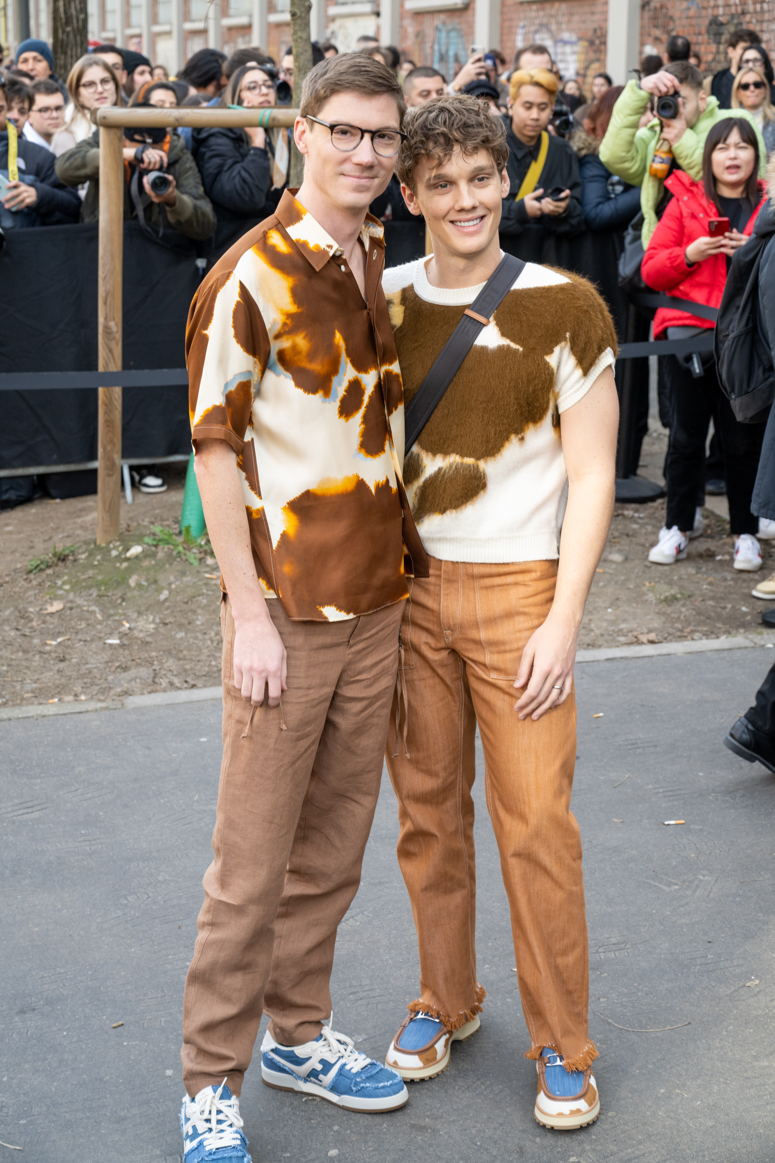 Fielder Jewett and Hunter Doohan at the Fendi show during the Milan Fashion Week Menswear Fall/Winter 2023/2024 in Italy on January 14, 2023 | Source: Getty Images
