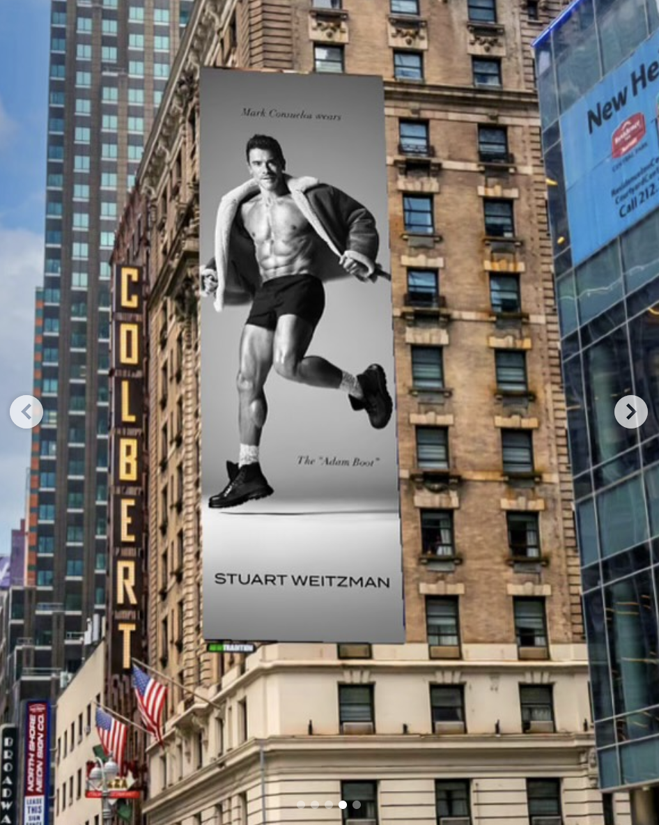 Mark Consuelos appears on a billboard as part of Stuart Weitzman's campaign, dated November 23, 2024 | Source: Instagram/kellyripa