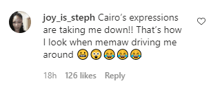 A fan's comment on Kaavia and Cairo's video of them driving a car. | Instagram/gabunion