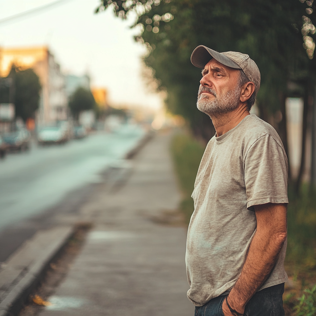 An upset man looking at an empty curb | Source: Midjourney