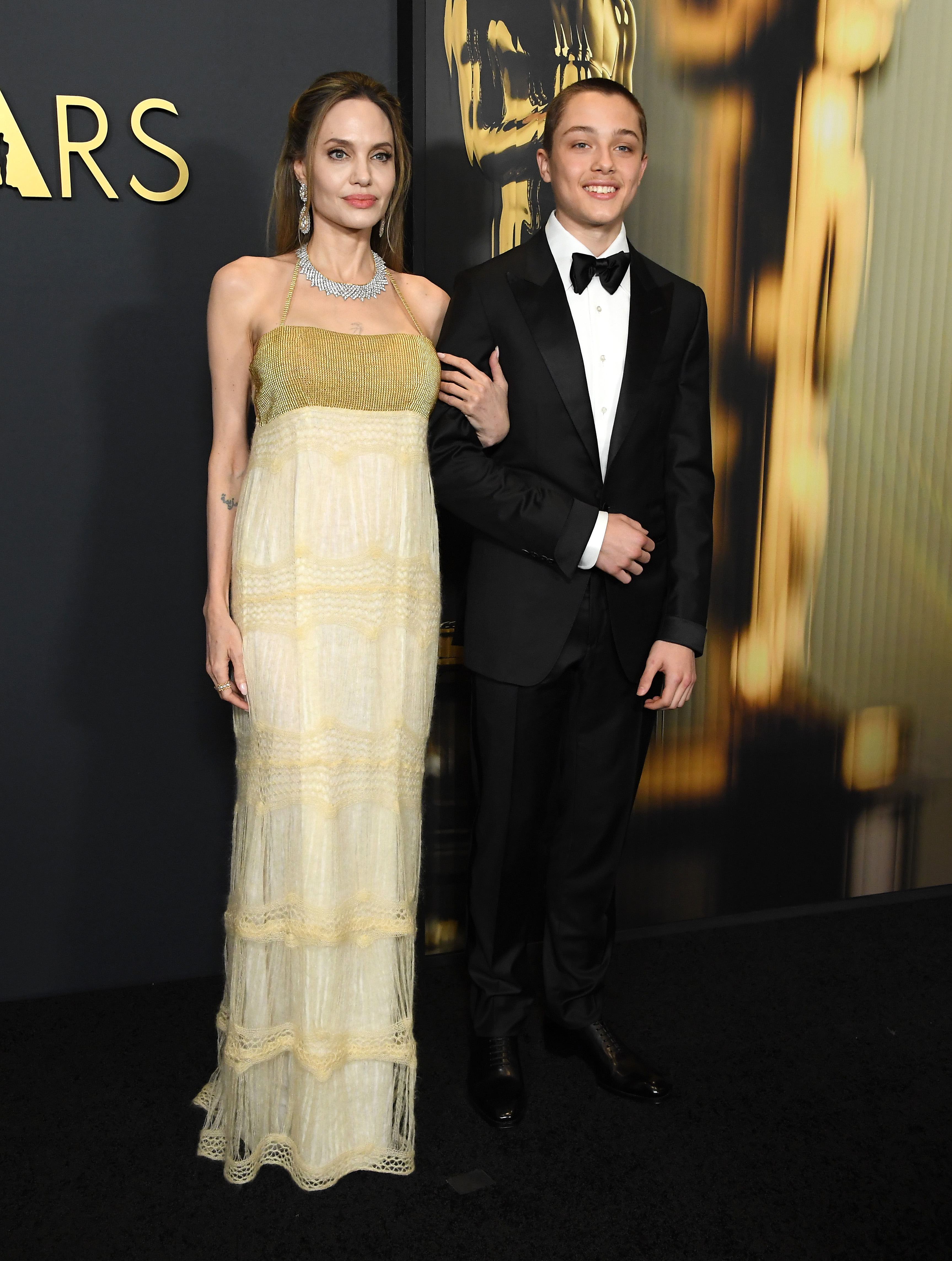 Angelina Jolie and Knox Jolie-Pitt arrives at the 2024 Governors Awards at Dolby Theatre on November 17, 2024 in Hollywood, California | Source: Getty Images