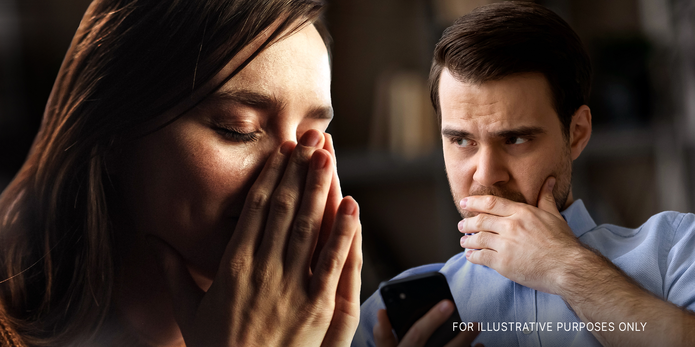 Teary-eyed woman | Worried man | Source: Shutterstock