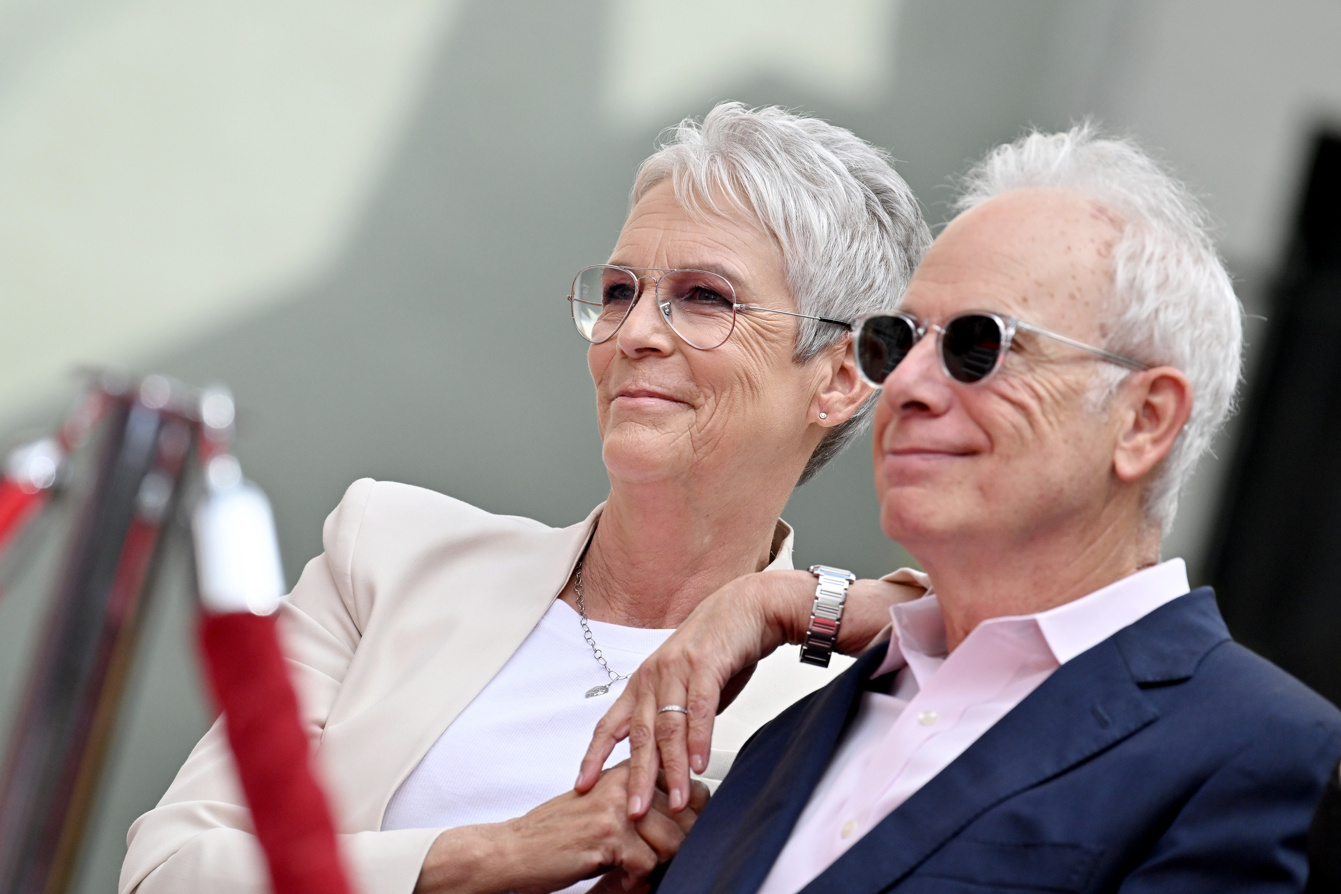 Jamie Lee Curtis and Christopher Guest attend the Jamie Lee Curtis Hand and Footprint Ceremony at TCL Chinese Theatre in Hollywood, California on October 12, 2022. | Source: Getty Images