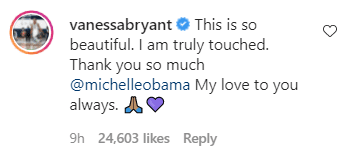 Vanessa Bryant's comment on Michelle Obama's post | Photo: Instagram/michelleobama