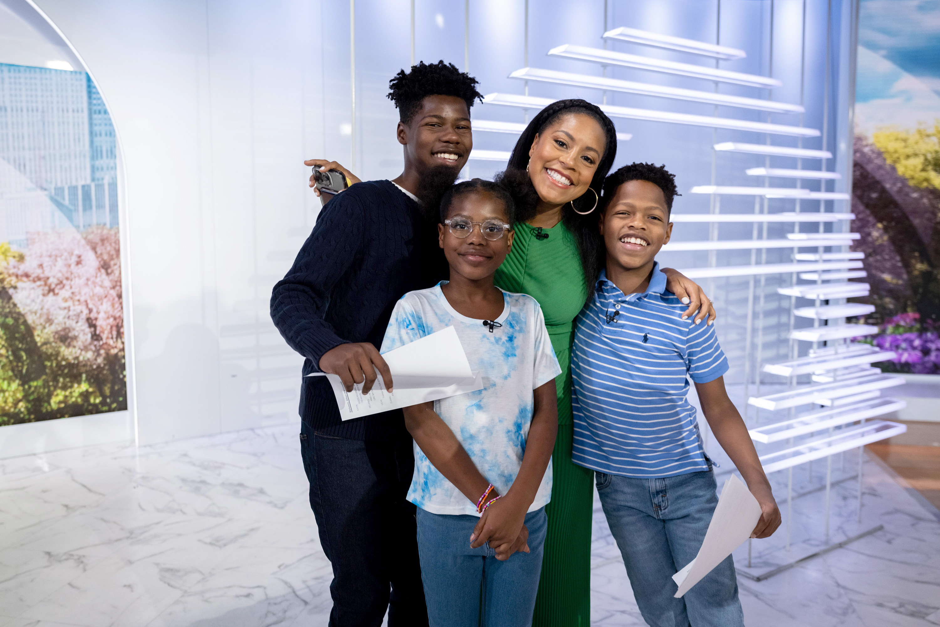 Sheinelle Jones and her kids, Kayin, Clara and Uche, on April 27, 2023. | Source: Getty Images