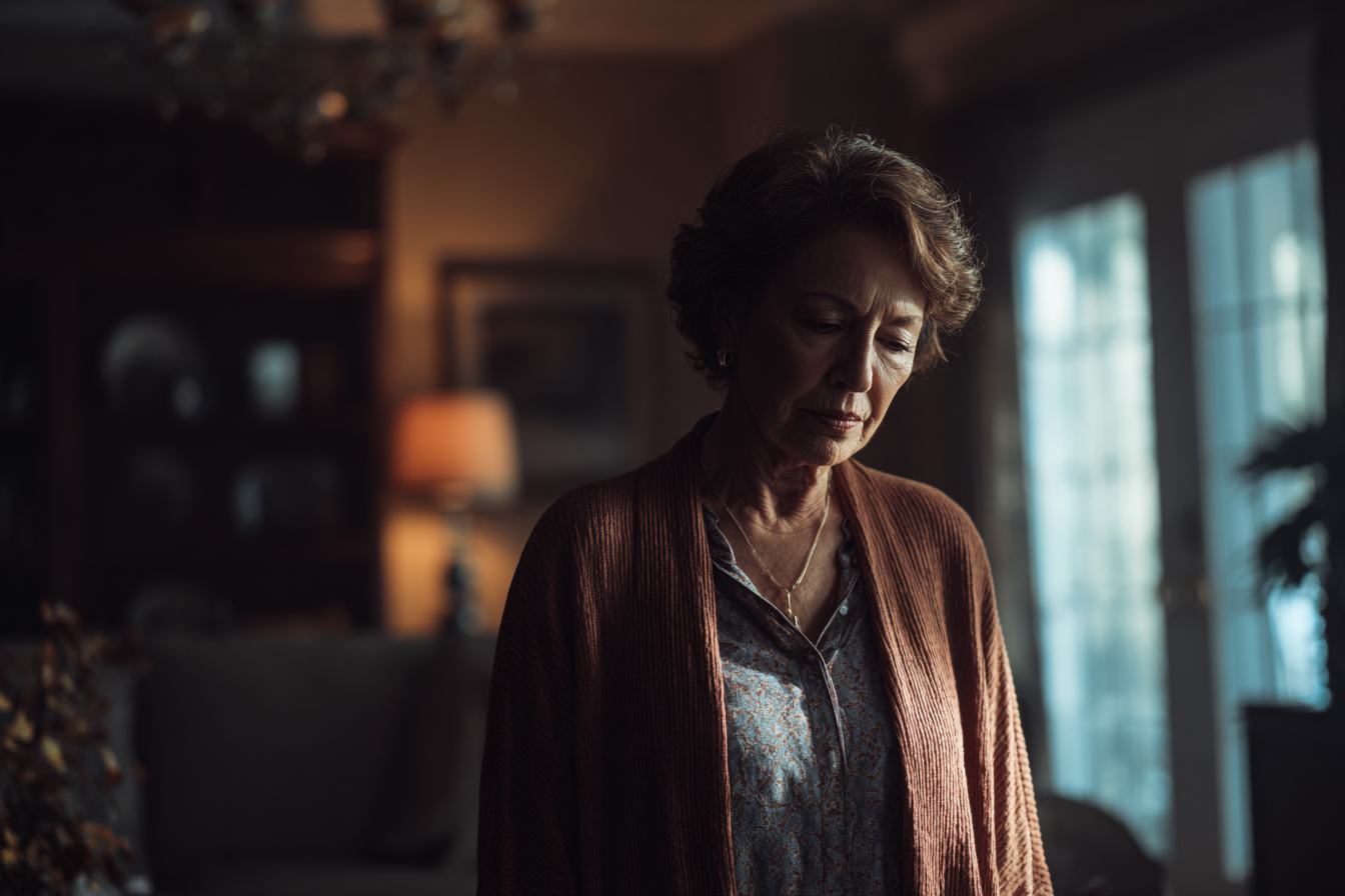 An older woman looking down | Source: Midjourney