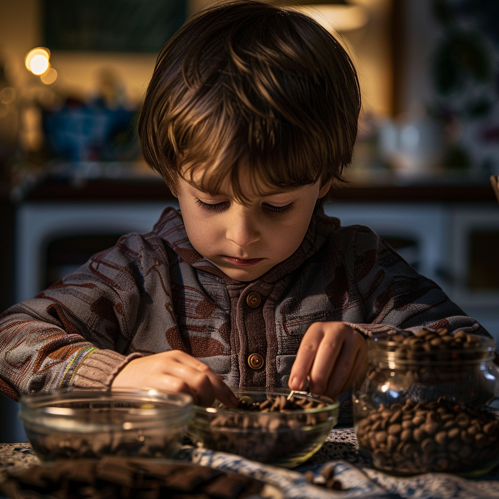 A kid counting choco chips | Source: Midjourney