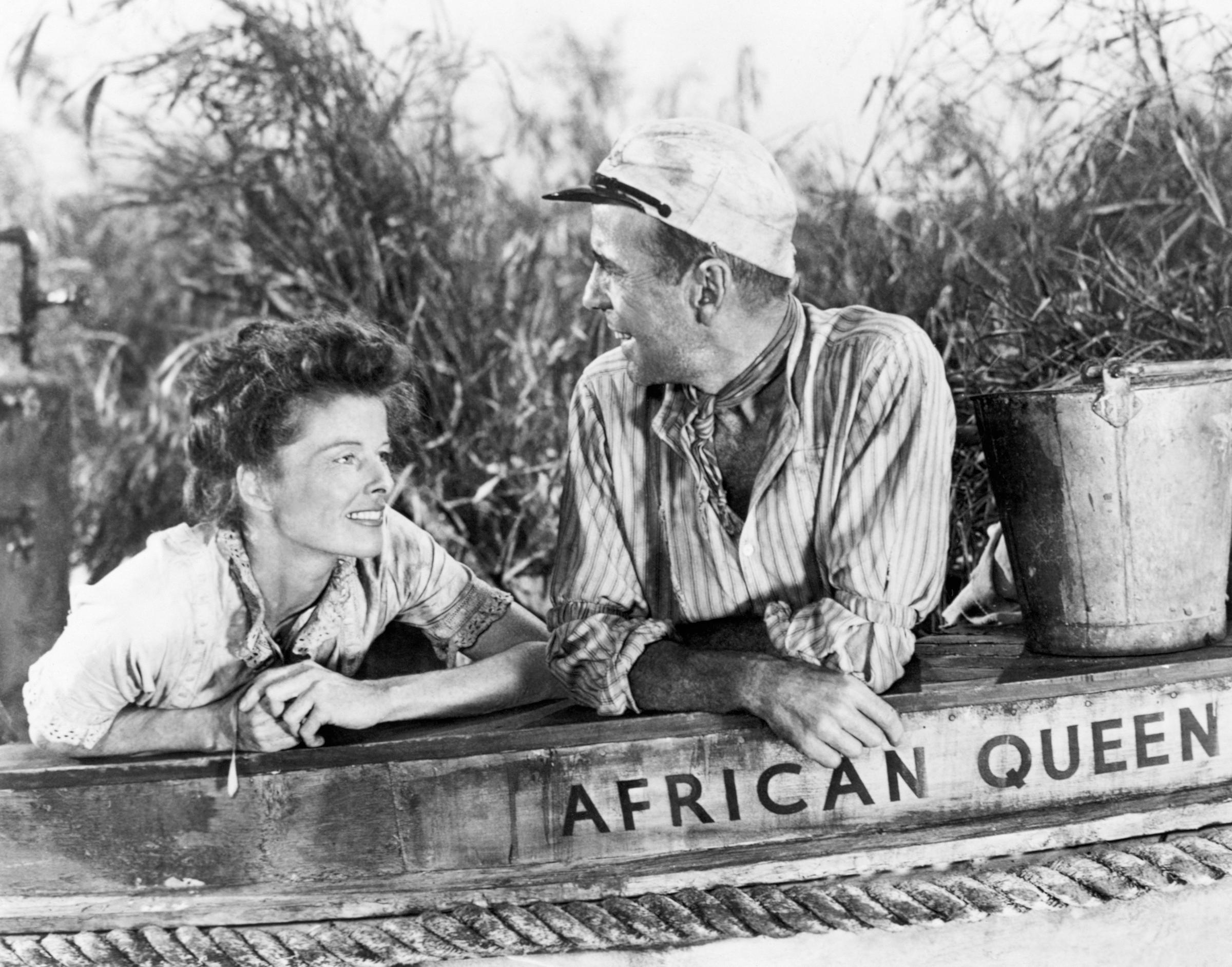 Humphrey Bogart as Charlie Allnut and Katharine Hepburn as Rose Sayer in the 1951 film "The African Queen" | Source: Getty Images