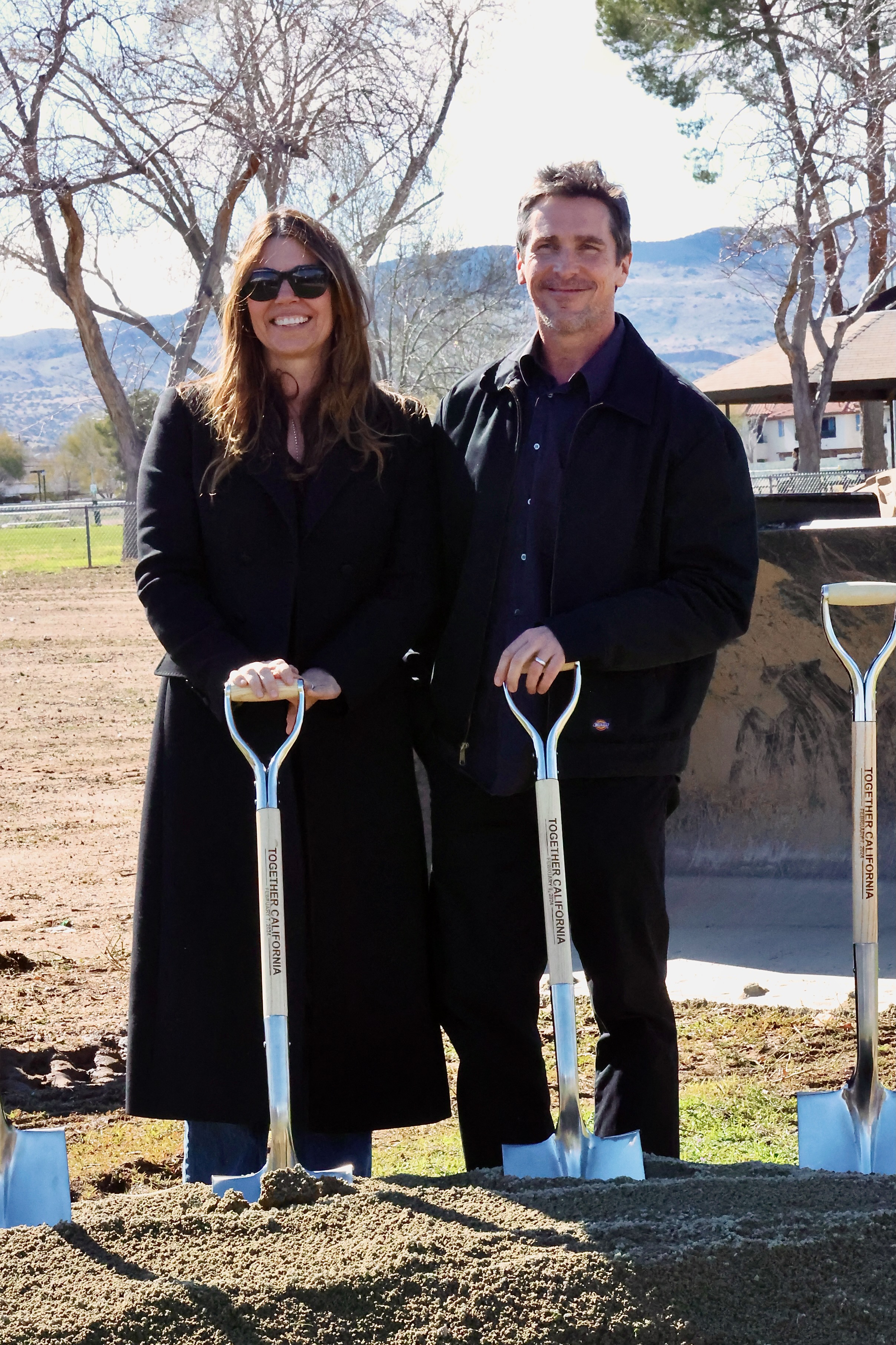 Sibi Blazic and Christian Bale at Together California's Foster Care Center Ground Breaking event on February 7, 2024, in Palmdale. | Source: Getty Images