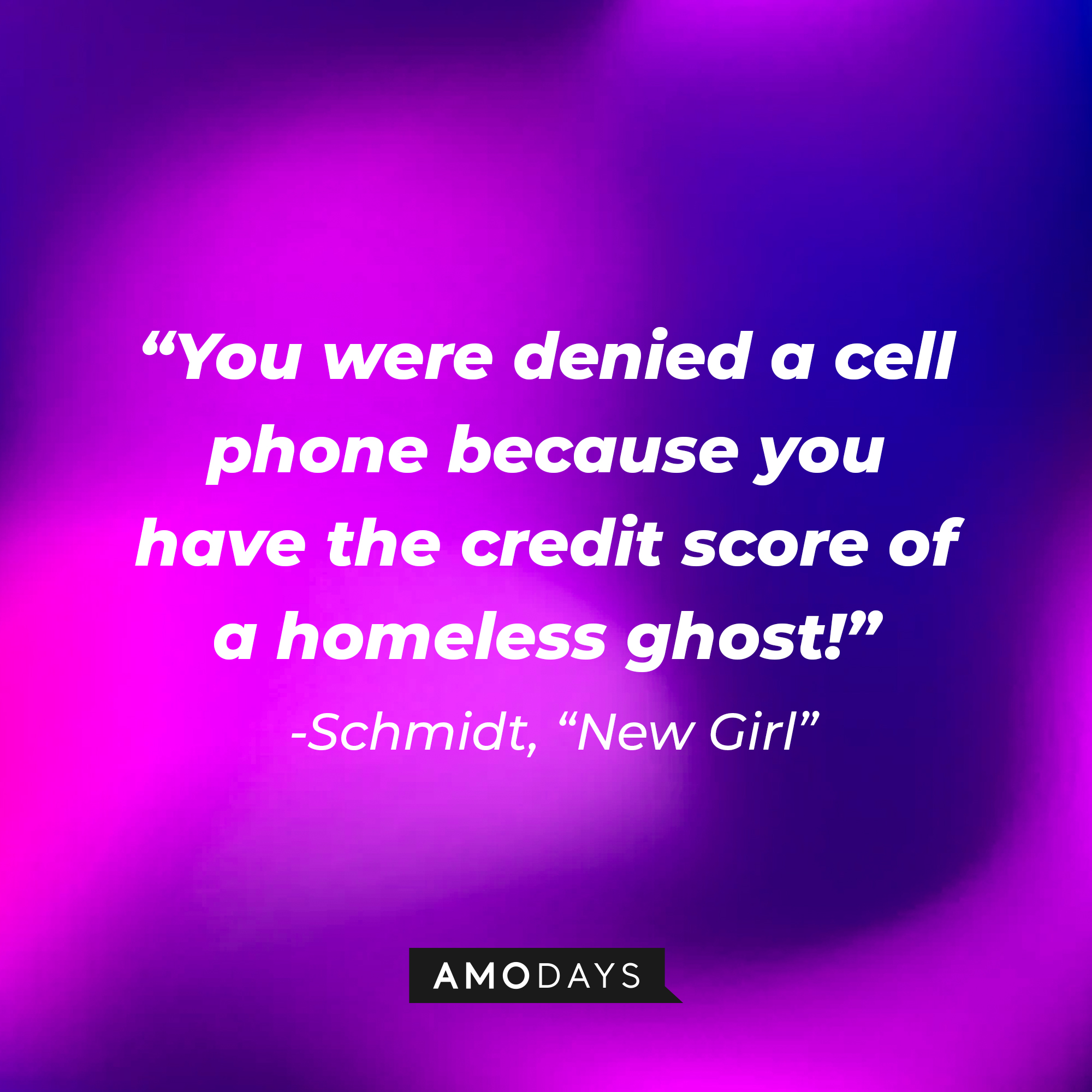 Schmidt's quote: “You were denied a cell phone because you have the credit score of a homeless ghost!” | Source: Amodays