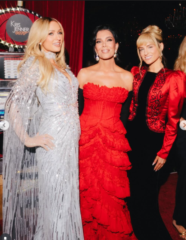 Kris Jenner poses with Paris Hilton and Meghan Trainor during her 70th birthday celebration, dated November 10, 2025 | Source: Instagram/krisjenner